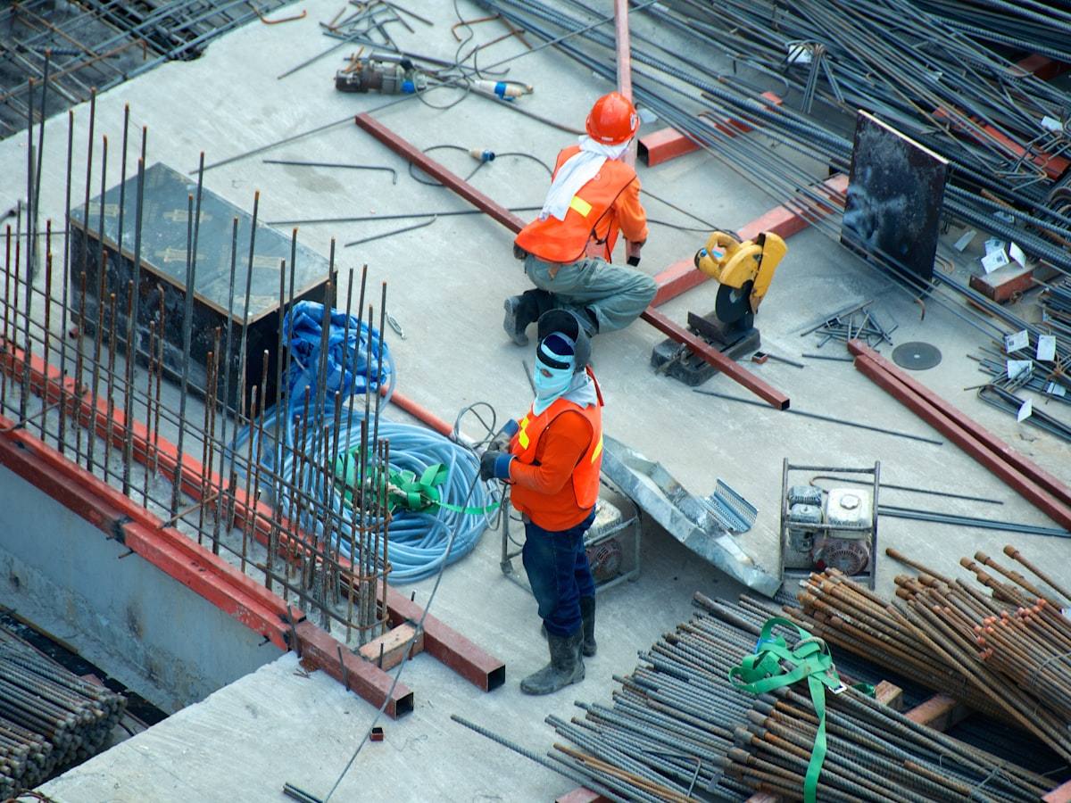 Construction workers on an active building site