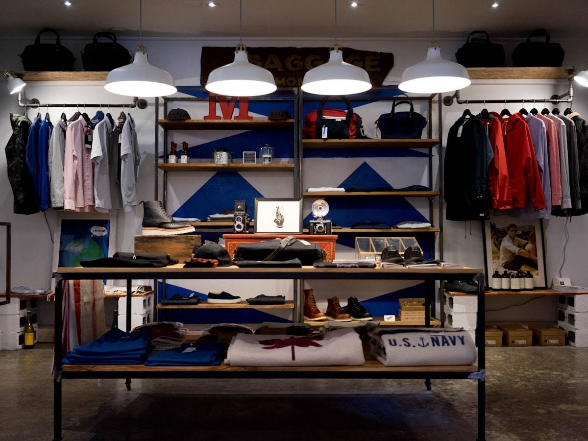 Clothing retail store with racks and displays