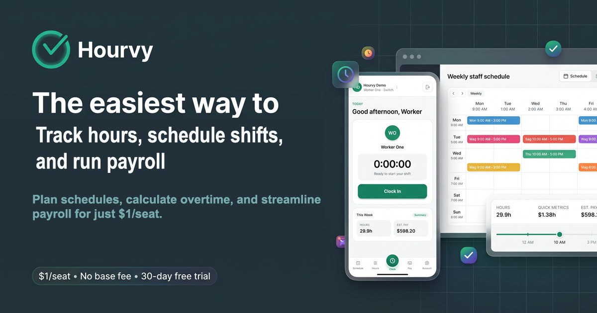 Hourvy — Payroll for Hourly Teams — 官网预览图